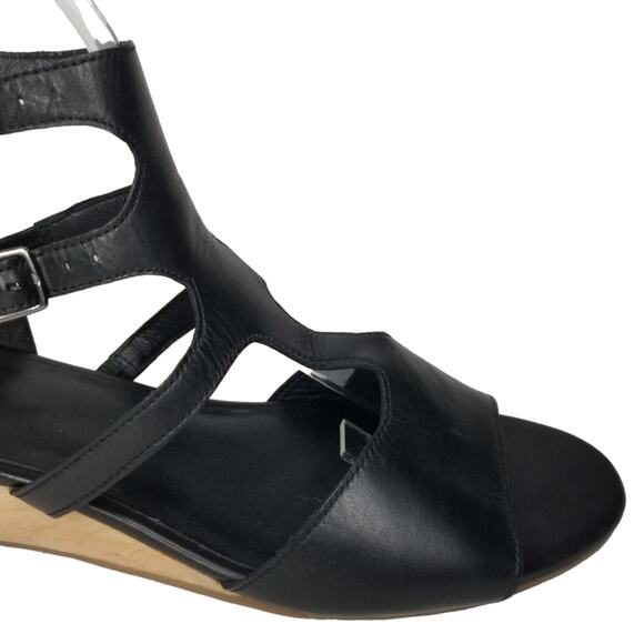 Eileen Fisher Sandals Womens Size 9.5 Gladiator Black Wedge Open Toe Leather - Picture 11 of 12
